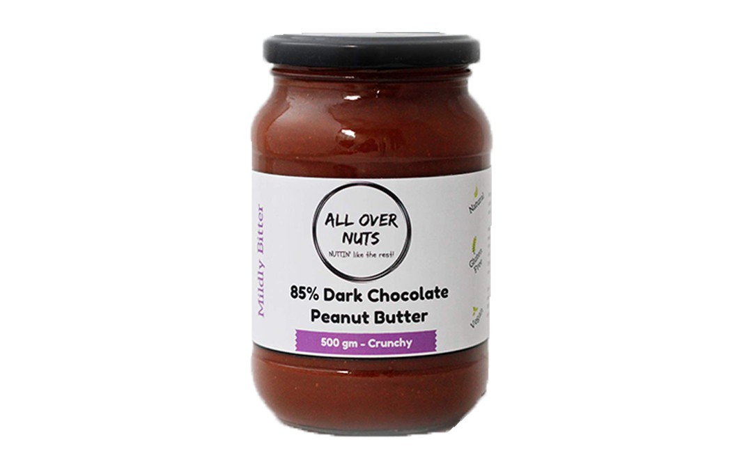 All Over Nuts 85% Dark Chocolate Peanut Butter Crunchy  Glass Jar  500 grams